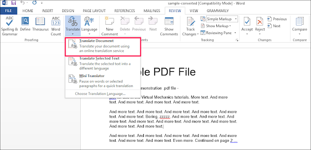 Microsoft Word PDF Translate