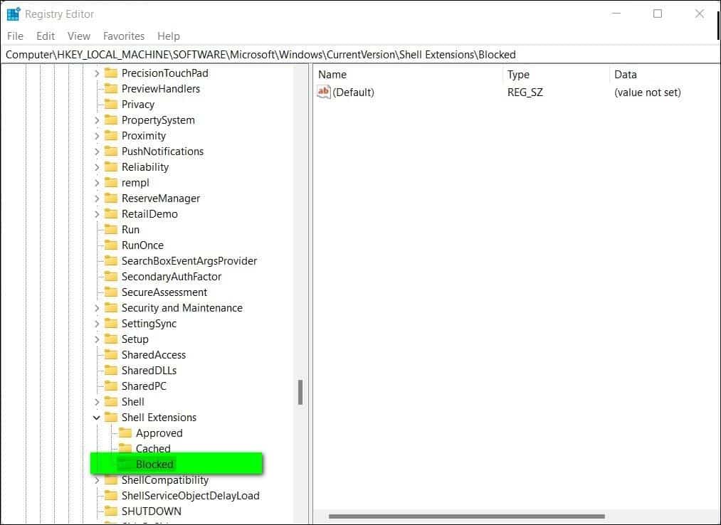 Registry - Shell Extensions - Blocked